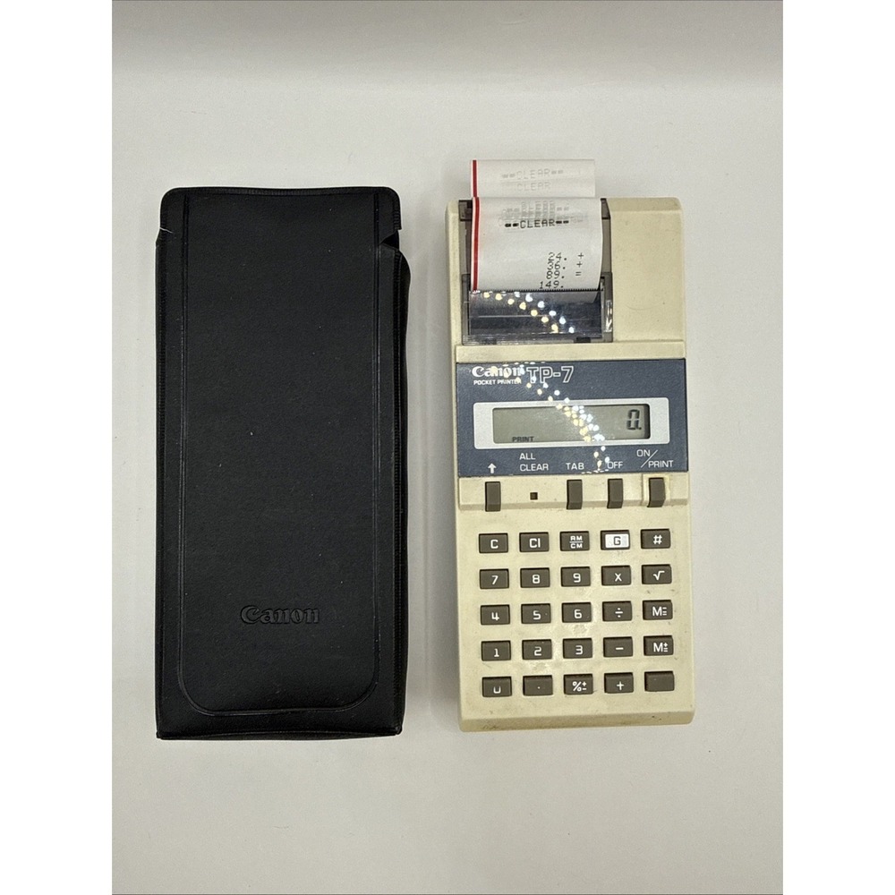 Vintage Canon TP-7 Pocket Printer Calculator w/ Case and Paper Japan Tested VTG
